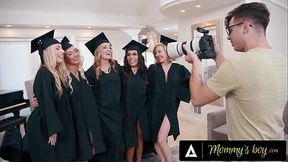 MOMMY'S BOY - Excited Graduating MILFs REVERSE GANGBANG Their Photographer To Celebrate The Occasion