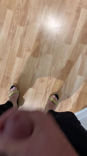 I cum again in my black and gold heels