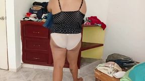 Chubby Mom Tidying Up Room And Folding Laundry 3