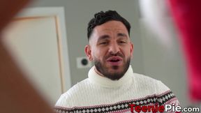 Father and stepson Nick Strokes and Donnie Rock fuck the mouth and pussy of Luxe La Fox