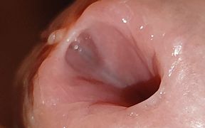 Wide Hole Filled with Pre Cum in Close up