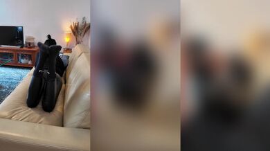 On my phone, but he's busy with my Feet