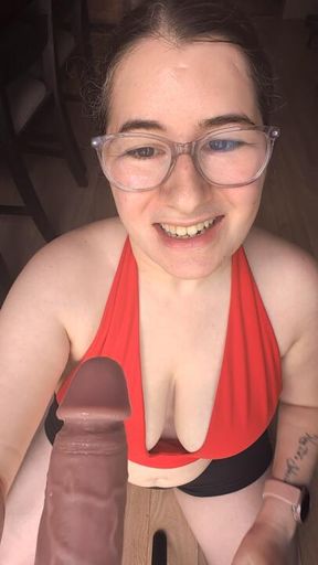 POV giving you a sloppy blowjob while wearing my glasses (using my realistic dildo)