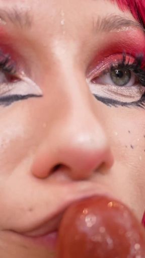 Sexy Kitty with Red Hair Sucks a Dildo and Develops Anal Hole and Gets a Creampie