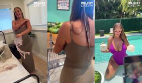 Spitroasting Alanna Pow’s bouncy natural tits by the poolside