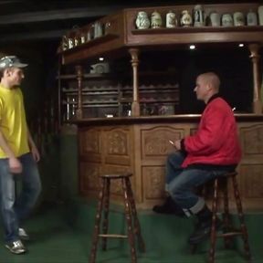 Dominant Skinhead Master Drills Slaveboy in the Bar