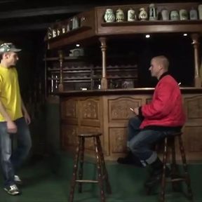 Dominant Skinhead Master Drills Slaveboy in the Bar