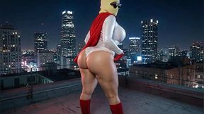 Petite Big Ass Superheroine in White and Red Showing Her Massive Ass