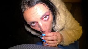 risky white fur coat blowjob and doggy indoors and out