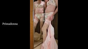 Crossdresser parading around Pretty in Pink Lingerie