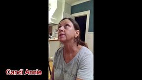 mature cum lover candi annie milks cock in kitchen - pov