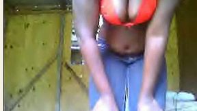 Shy ebony teen with giant ass and huge tits gets naked on cam