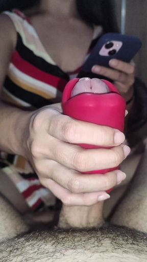 POV - Big cock and hot brunette wanking of greedy pussy