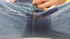 Bluejeans Pee Desperation in the Tub 2 Angles Close up