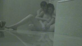 Dark-haired hussy Amy gets her snatch fingered in the bathroom