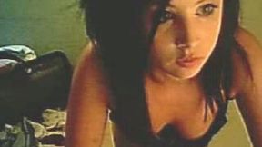 Curvy brunette teen changes her clothes on a webcam
