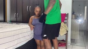Petite Chick Sucks Dick Standing and Begs Not to Stretch Her Tight Pussy