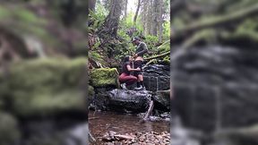 Perv nerdy brunette wants my pee before fuck in woods