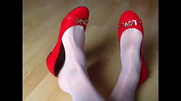 white nylons and red &quot_LOVE&quot_ ballet flats - shoeplay by Isabelle-Sandrine