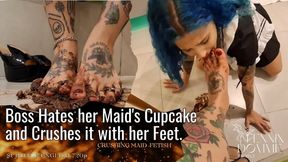 Boss Hates her Maid's Cupcake and Crushes it With her Feet SUB ENG 700p FOODPORN CRUSH FETISH FOOT