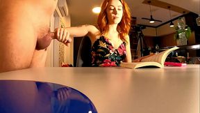 Cock teasing mutual masturbation with new hot and horny redhead secretary who loves to cream the cock and stroke slowly with balls massage
