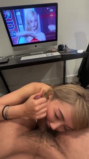 Japanese slut sucking while master watches K-pop aespa Karina