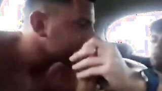 Latino Gay Couple's Steamy Car Blowjob