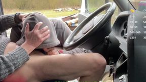 Daytime truck stop ,something caught his attention