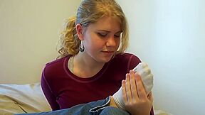 Innocent Amateur Shyly Sniffing Ankle Socks