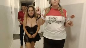 Submissive given as a gift to fuck with Domme Atenna and Jhow. Spanking-Bondage-Slap-CuckQueen-Facefuck
