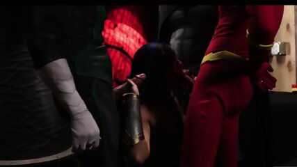 Groupsex with busty pornstars in parody of Justice League movie