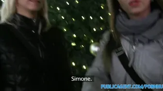 Festive Public Foursome with Simone and Bianca Under Mistletoe