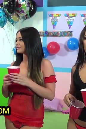 Adriana &amp; slutty friends triple team dude for his b-day!