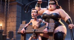 Fat Dominatrix Whips Slaves Caged Penis - Extreme Humiliation