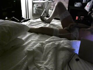 Trans angel Destiny jerking off large knob