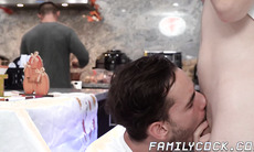 Hunky stepdad facializes and barebacks stepsons in threesome