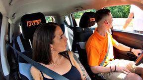 Driving amateur busty tattooed student fucked in outdoor