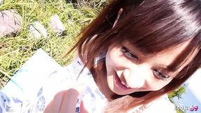 Tiny Stepsister Tempting Outdoors on Vacation for Virgin Loss