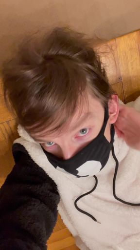 Twink in cute onesie jerking off