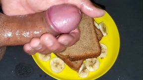 Making delicious Cum Banana bread for my daily cum snack.