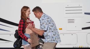 Redhead hitchhiker Aria Kai gets naughty