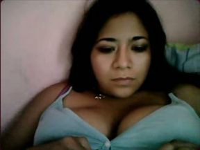 Sexy Latina temptress showed me her big pillowy tits on webcam