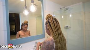 fucking her tight creamy pussy in the bathroom