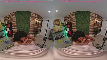 Sexy ebony babe sucks big white cock POV