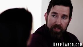 Stepdad & son dominate tattooed slut Annade Ville in filthy threesome