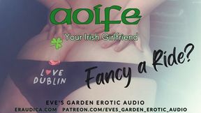 Feisty Irish girlfriend rides cock while listening to erotic audio