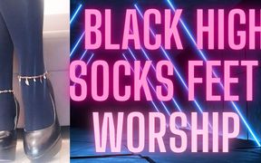 (55) Black Knee High Socks Feet Worship1