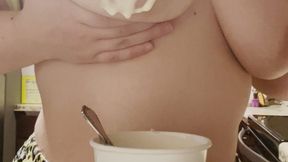 Licking Melted Ice cream off my Tits