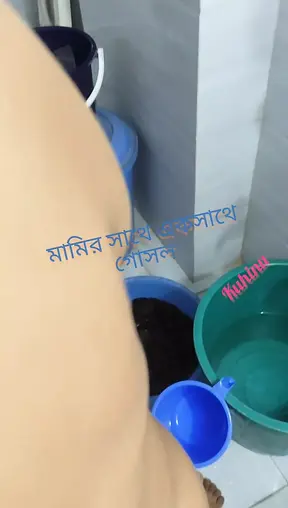 Having fun while taking a shower in the bathroom