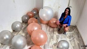 dominant denim milf balloon humiliation. giant popping, deepthroat, doggy and double cum